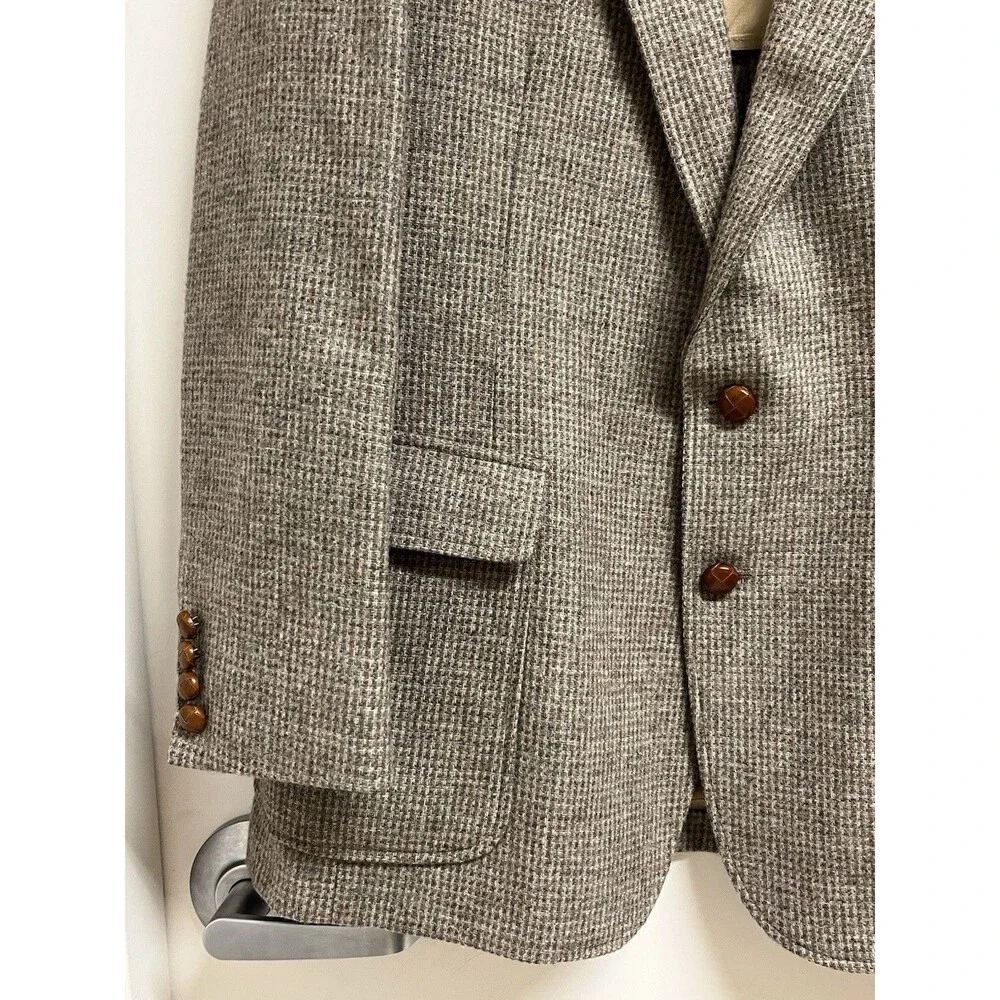 Vintage Imperial by Haggar Wool Tweed Blazer Tan Leather Button Jacket 44R USA
